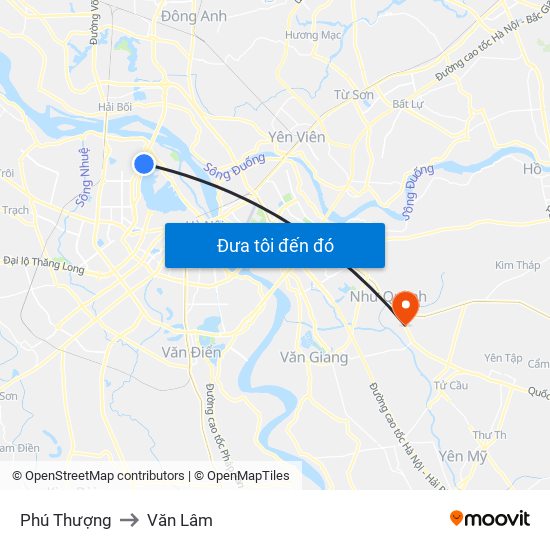 Phú Thượng to Văn Lâm map