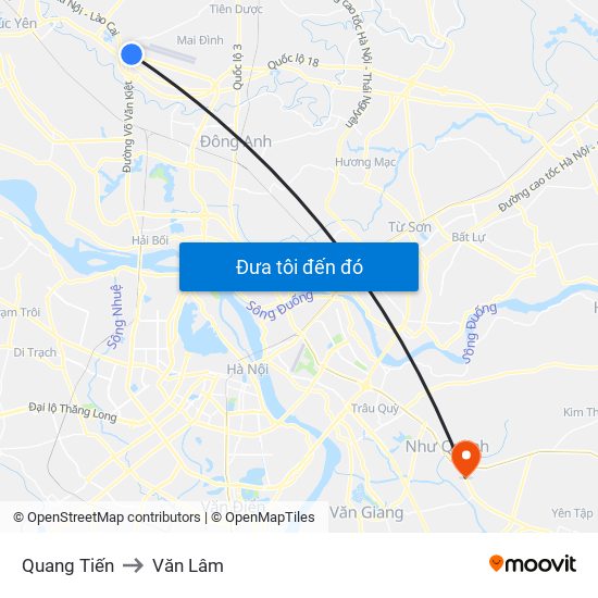 Quang Tiến to Văn Lâm map