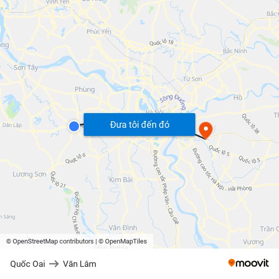 Quốc Oai to Văn Lâm map