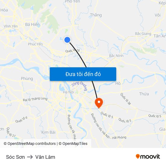 Sóc Sơn to Văn Lâm map