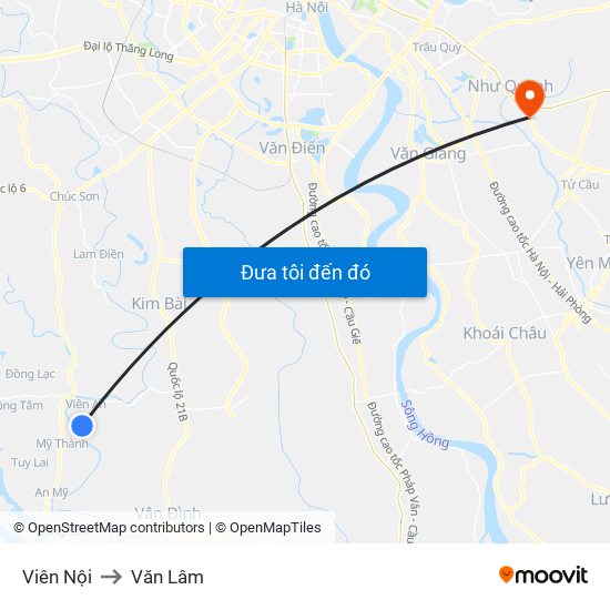 Viên Nội to Văn Lâm map