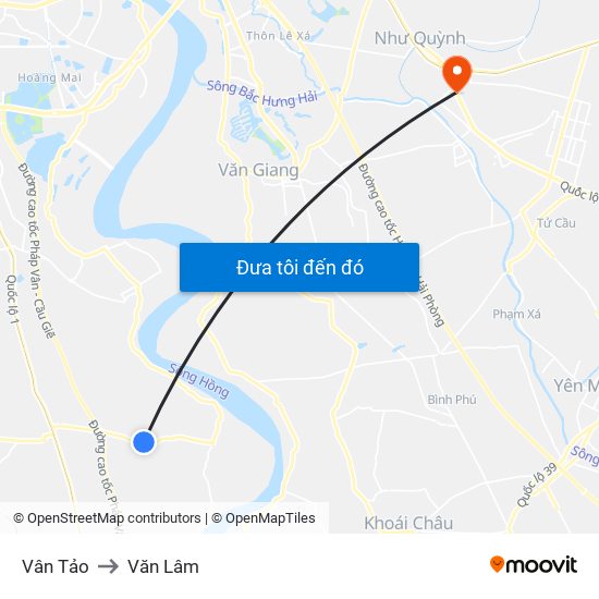 Vân Tảo to Văn Lâm map