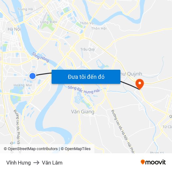 Vĩnh Hưng to Văn Lâm map