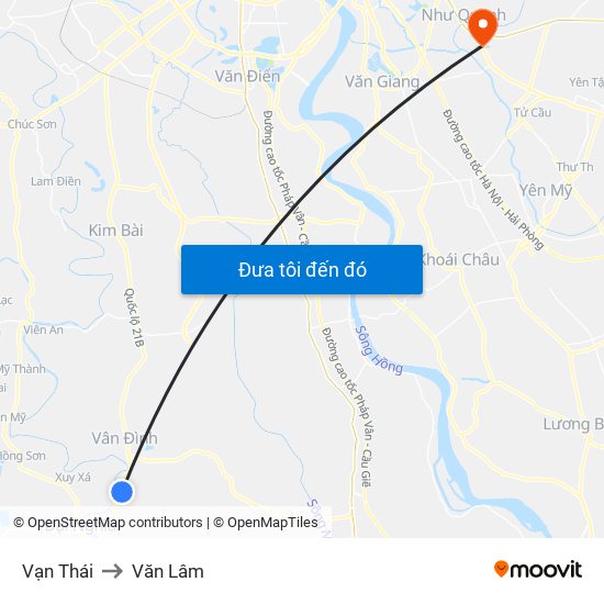 Vạn Thái to Văn Lâm map