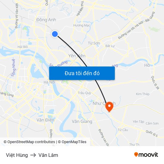 Việt Hùng to Văn Lâm map