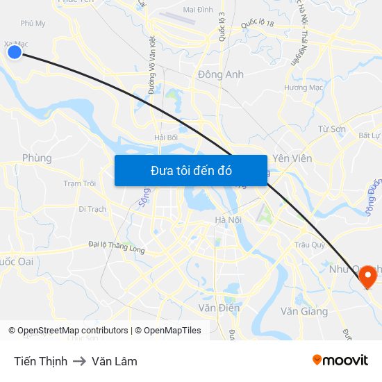 Tiến Thịnh to Văn Lâm map