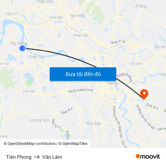 Tiên Phong to Văn Lâm map