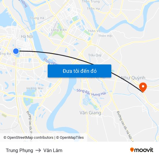 Trung Phụng to Văn Lâm map