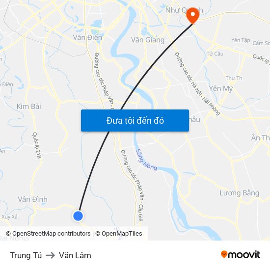 Trung Tú to Văn Lâm map