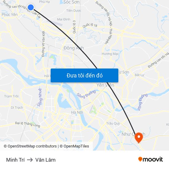 Minh Trí to Văn Lâm map