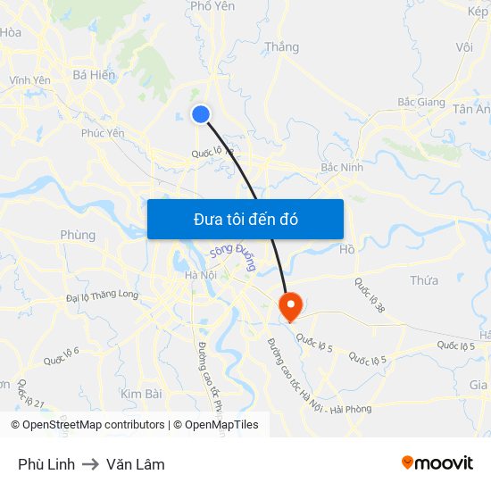 Phù Linh to Văn Lâm map