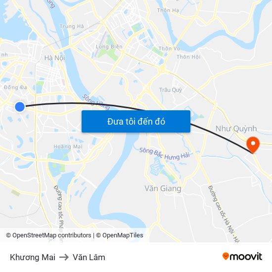 Khương Mai to Văn Lâm map