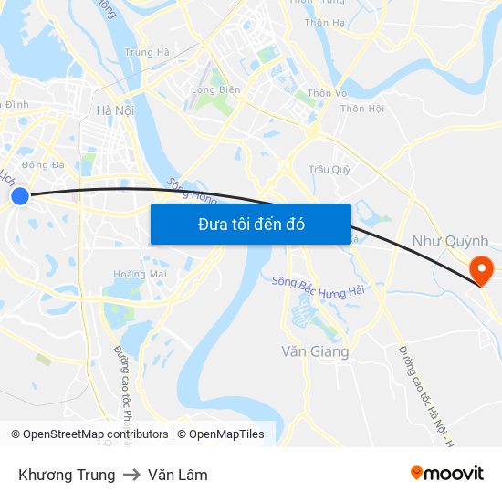 Khương Trung to Văn Lâm map