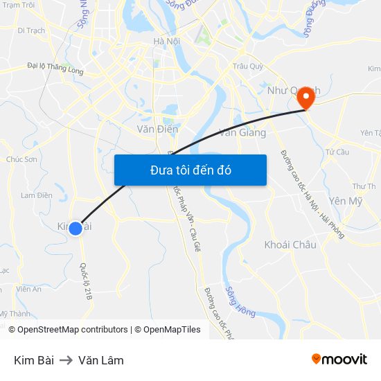 Kim Bài to Văn Lâm map