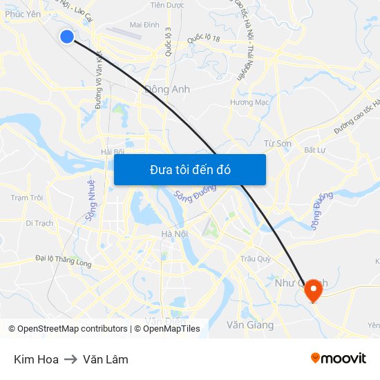 Kim Hoa to Văn Lâm map