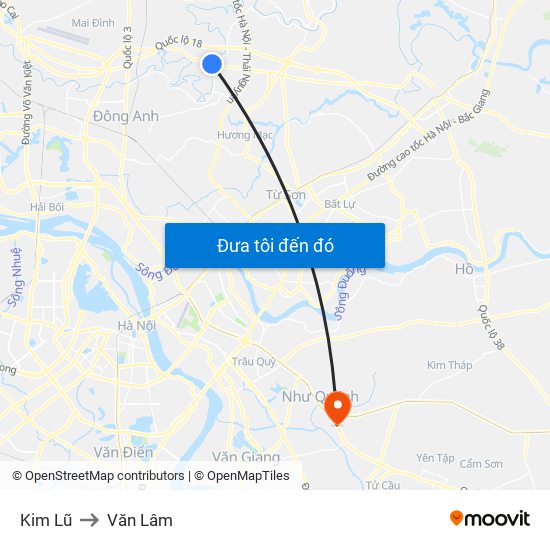 Kim Lũ to Văn Lâm map