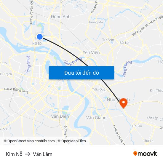 Kim Nỗ to Văn Lâm map