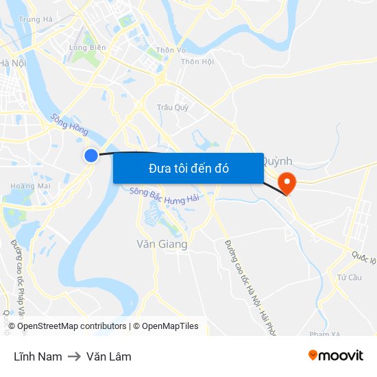 Lĩnh Nam to Văn Lâm map