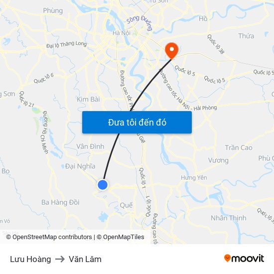 Lưu Hoàng to Văn Lâm map