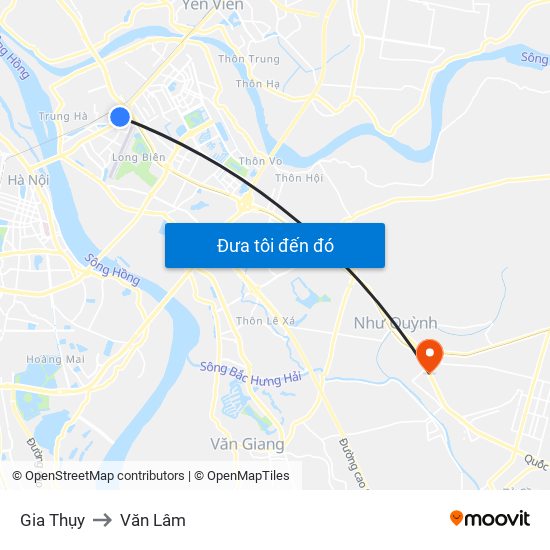 Gia Thụy to Văn Lâm map