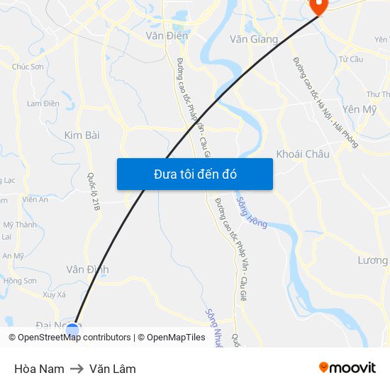 Hòa Nam to Văn Lâm map