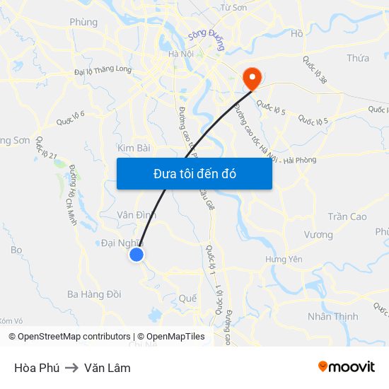 Hòa Phú to Văn Lâm map