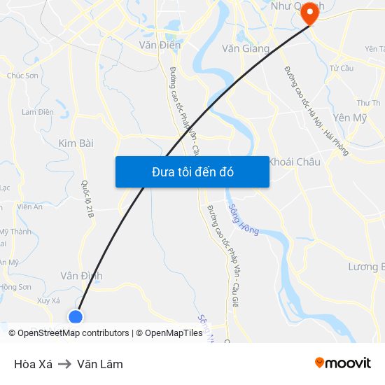 Hòa Xá to Văn Lâm map