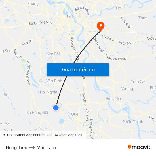 Hùng Tiến to Văn Lâm map