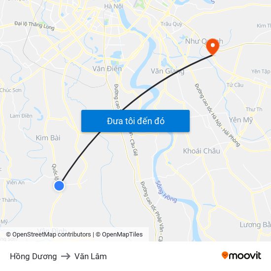 Hồng Dương to Văn Lâm map