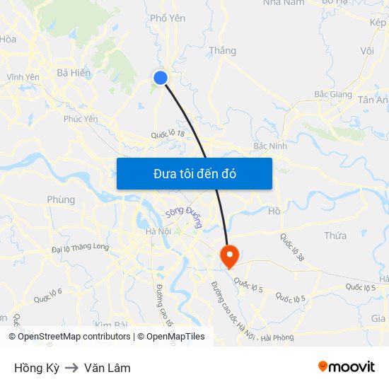 Hồng Kỳ to Văn Lâm map