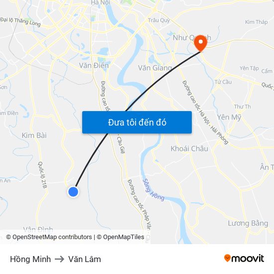 Hồng Minh to Văn Lâm map