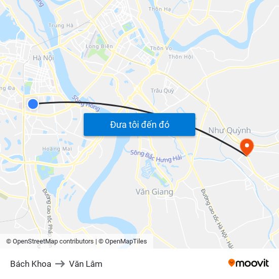 Bách Khoa to Văn Lâm map