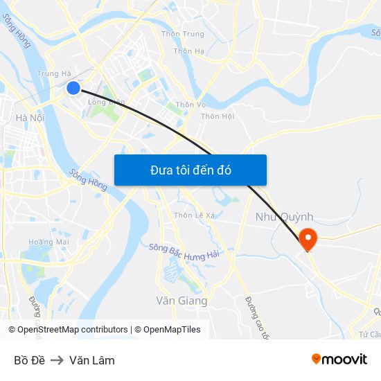 Bồ Đề to Văn Lâm map