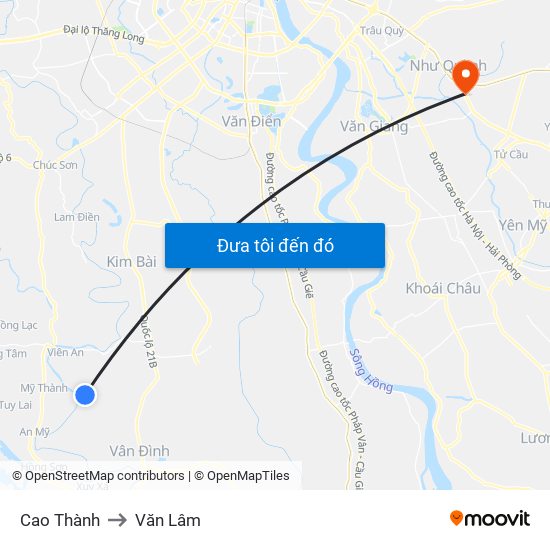 Cao Thành to Văn Lâm map