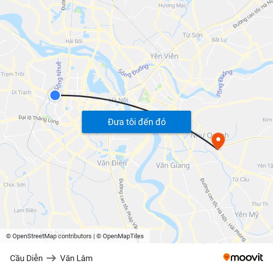 Cầu Diễn to Văn Lâm map