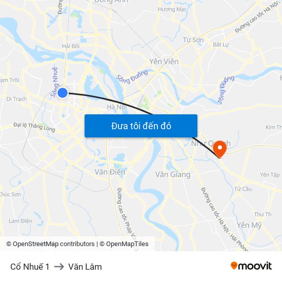 Cổ Nhuế 1 to Văn Lâm map