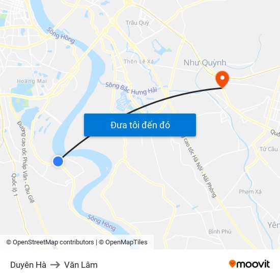Duyên Hà to Văn Lâm map