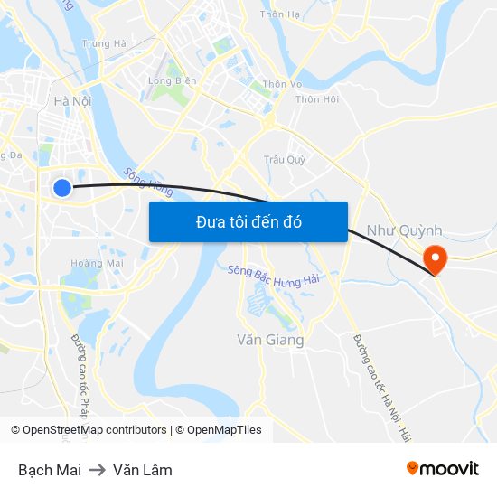 Bạch Mai to Văn Lâm map