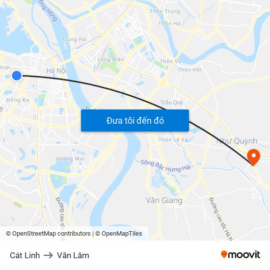 Cát Linh to Văn Lâm map