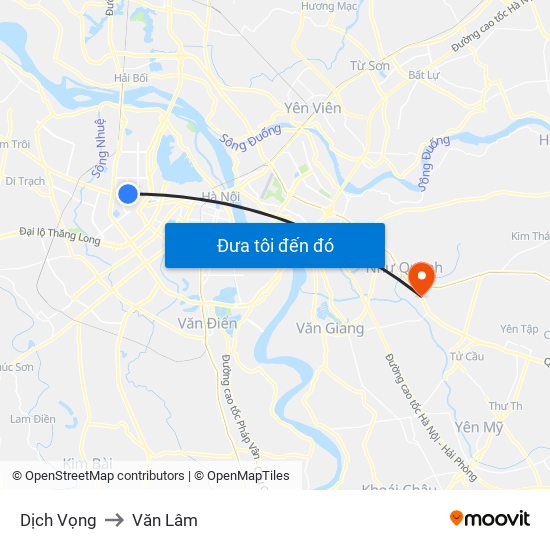 Dịch Vọng to Văn Lâm map