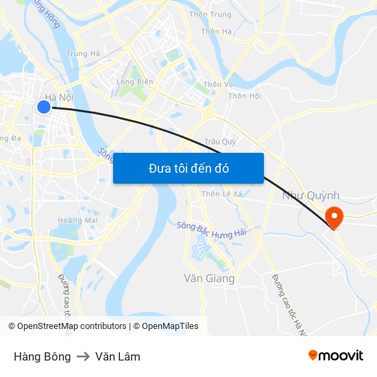 Hàng Bông to Văn Lâm map