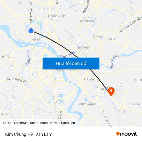 Kim Chung to Văn Lâm map