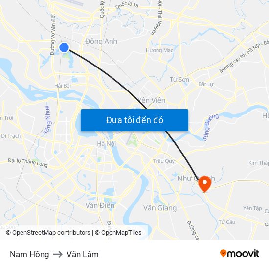 Nam Hồng to Văn Lâm map
