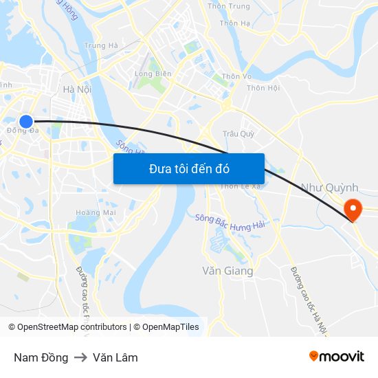 Nam Đồng to Văn Lâm map