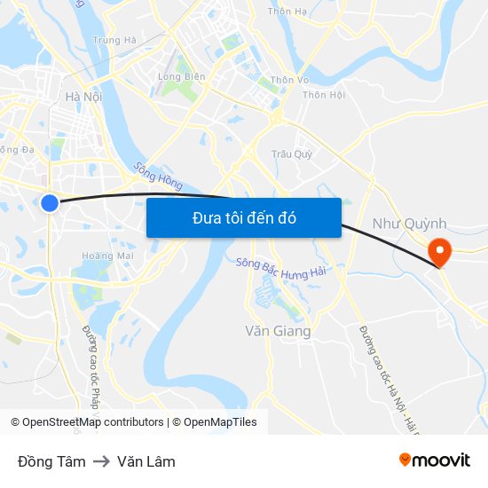 Đồng Tâm to Văn Lâm map