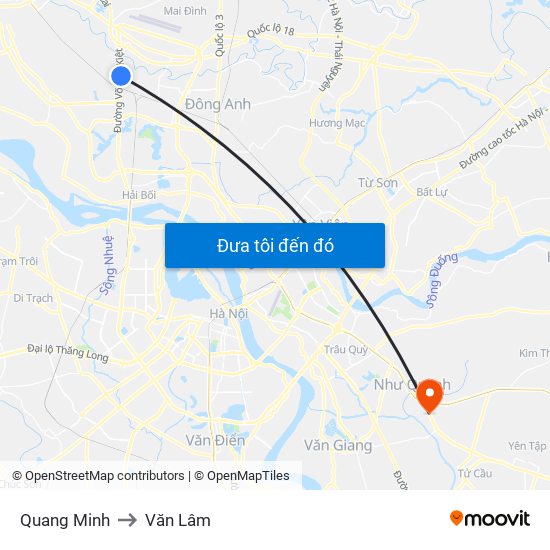 Quang Minh to Văn Lâm map