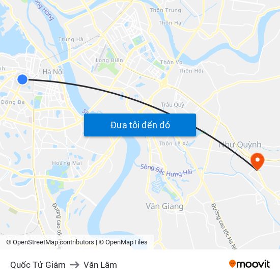 Quốc Tử Giám to Văn Lâm map