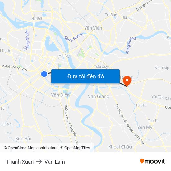 Thanh Xuân to Văn Lâm map