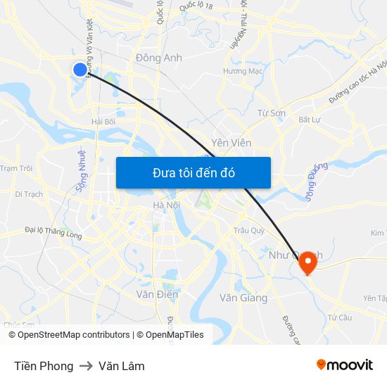 Tiền Phong to Văn Lâm map