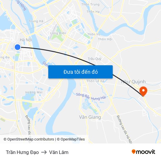 Trần Hưng Đạo to Văn Lâm map